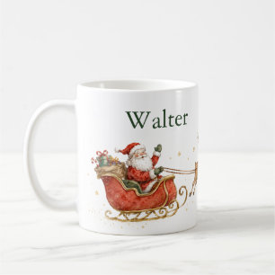 Mug Traîneau de Père Noël à l'aquarelle personnalisé a