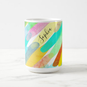 Mug Traits de couleur diagonaux, Nom, Art abstrait des