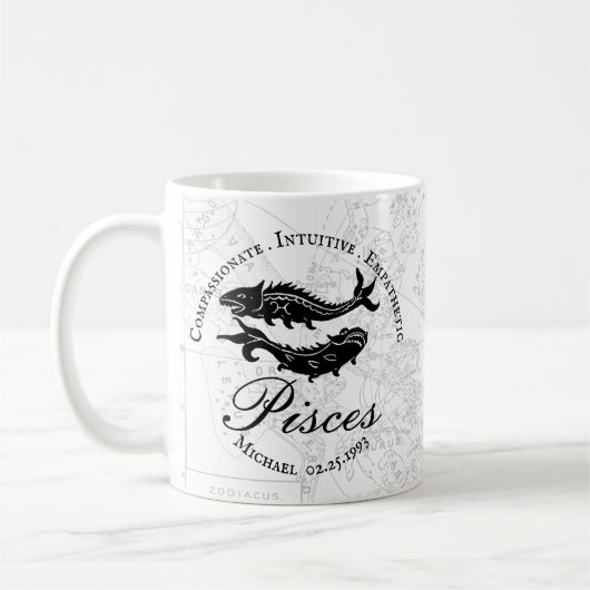 Mug Traits Zodiac personnalisés Vintages Noir Blanc (Gauche)