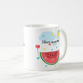 Mug tranche de pastèque, texte, "J'aime l'été", (Devant droit)