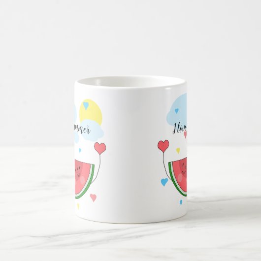 Mug tranche de pastèque, texte, "J'aime l'été", (Centre)