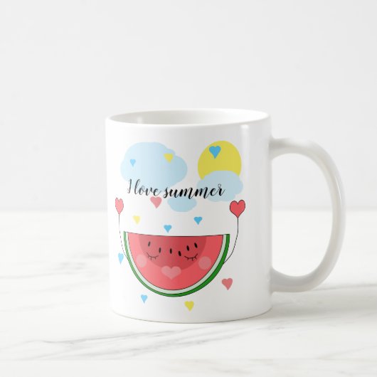 Mug tranche de pastèque, texte, "J'aime l'été", (Droite)