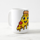 Mug Tranche de pizza drôle et heureuse avec fromage ex (Devant gauche)