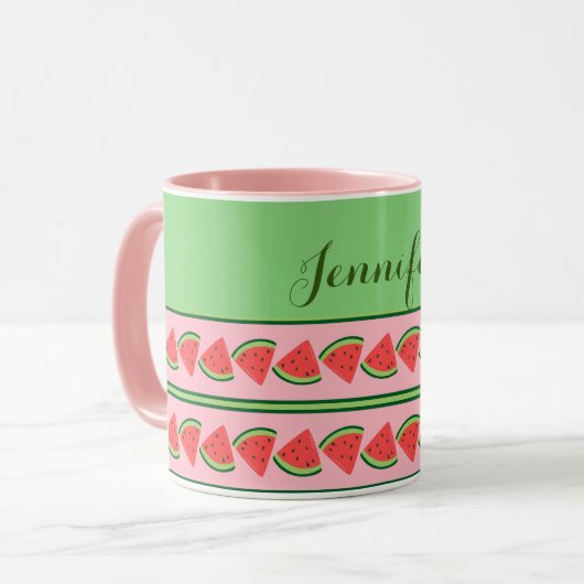 Mug Tranches de pastèque roses et vertes - Personnalis (Devant gauche)