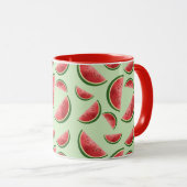 Mug Tranches de pastèque sur fond vert (Devant droit)