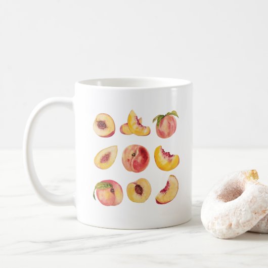 Mug Tranches de pêche aquarelles et colorées fraîches, (Avec donut)