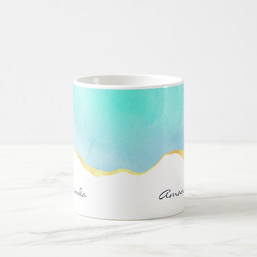 Mug Tranquille Tropical Vert Bleu avec bordure or (Centre)