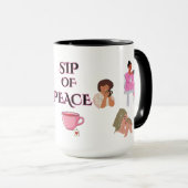 MUG TRANQUILLITÉ DEUX TONS BLANC NOIR SIP DE PAIX (Devant droit)