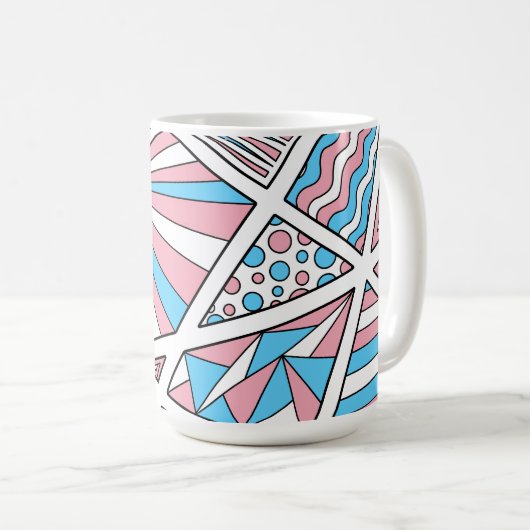 Mug Trans Pride Zen Doodle Abstrait rose bleu blanc (Devant droit)