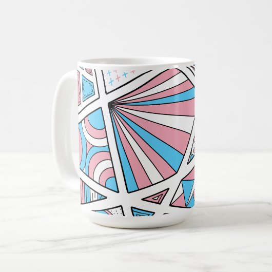 Mug Trans Pride Zen Doodle Abstrait rose bleu blanc (Devant gauche)