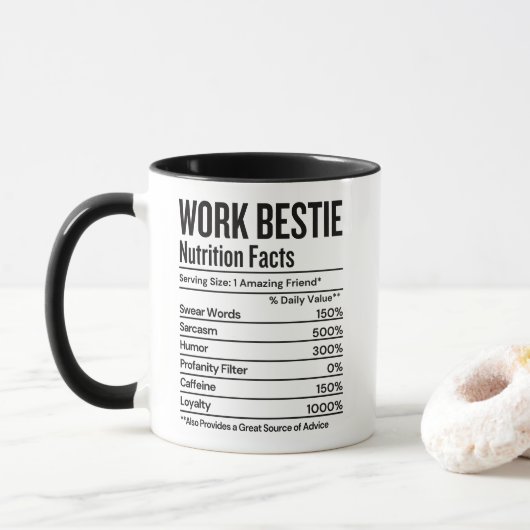 Mug Travail Bestie Nutrition Facts Drôle (Avec donut)