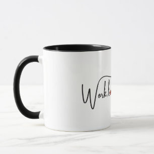 Mug Travail, écriture d'équilibre d'amour avec le coeu