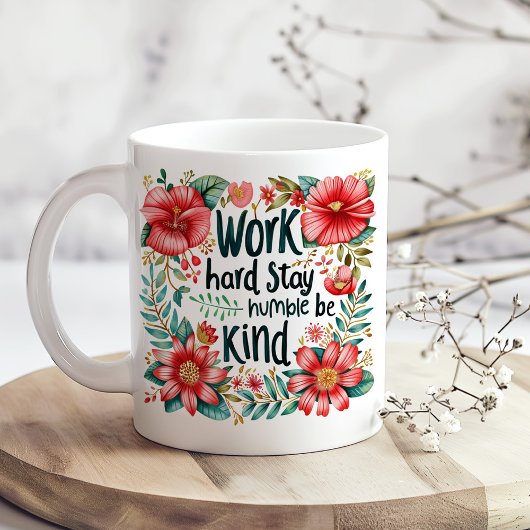 Mug "Travaille dur" Boho Red Floral Inspiration