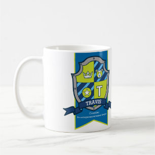 Mug Travis lettre T heraldry vert nom bleu