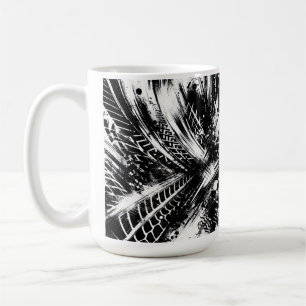Mug Tread & Chaos – Abstract Black-and-White Tire Trac