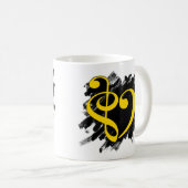 Mug Treble et Bass Clef Musical Coeur Jaune (Devant droit)