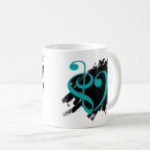 Mug Treble et Bass Clef Musical Coeur Turquoise (Devant droit)