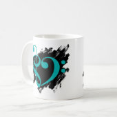 Mug Treble et Bass Clef Musical Coeur Turquoise (Devant gauche)