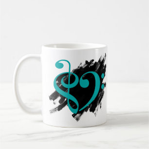 Mug Treble et Bass Clef Musical Coeur Turquoise