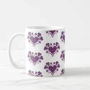 Mug Trèfle en forme de cœur à carreaux violet sarcelle
