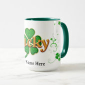 Mug Trèfle Moderne Chanceux à Motif Vert (Devant droit)
