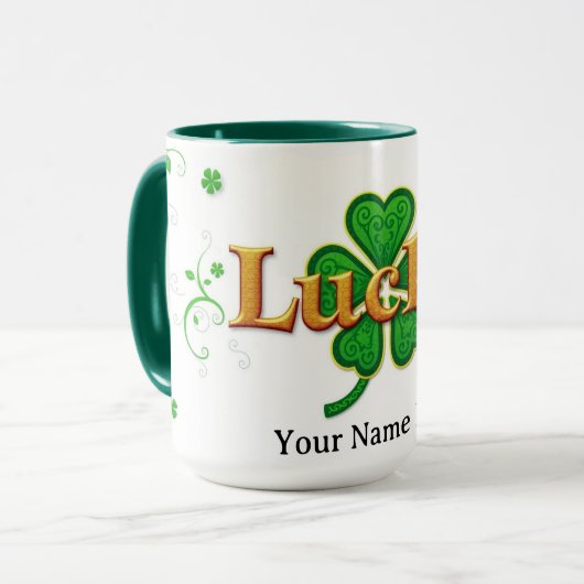 Mug Trèfle Moderne Chanceux à Motif Vert (Devant gauche)