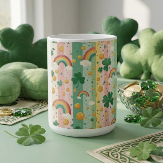 Mug Trèfles arc-en-ciel irlandais pastel rose vert