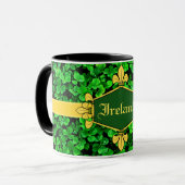 Mug Trèfles verts Irlande, Personnaliser avec nom 10 (Devant gauche)