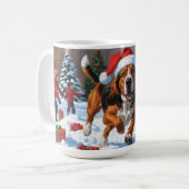 Mug Trek Walker Coonhound Neige avec Casquette de Noël (Devant gauche)