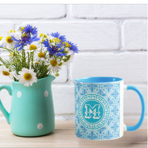 Mug Trellis bleu moderne Imprimer Texte blanc