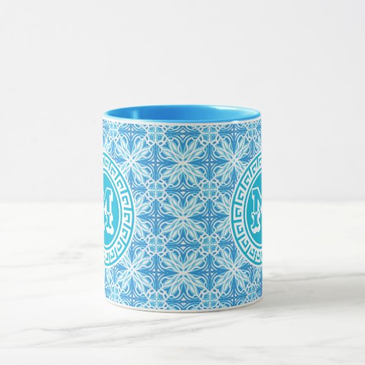 Mug Trellis bleu moderne Imprimer Texte blanc (Centre)