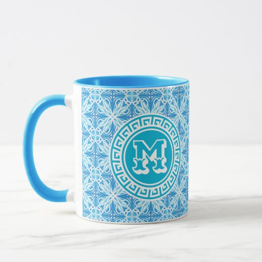 Mug Trellis bleu moderne Imprimer Texte blanc (Gauche)