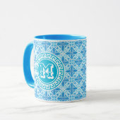 Mug Trellis bleu moderne Imprimer Texte blanc (Devant gauche)