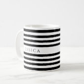 Mug Trendy Black & White Stripes Nom du Motif Café M (Devant gauche)