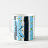 Mug Trendy Blue Stripe Gold Parties scintillant Monogr (Devant gauche)