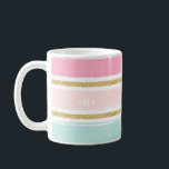 Mug Trendy Brush Stripes avec Parties scintillant d'or<br><div class="desc">Mug amusant et tendance avec des rayures de pinceau bleu,  bleu et rose chaud avec un faux accent parties scintillant or. Personnalisez en ajoutant votre propre monogramme.</div>