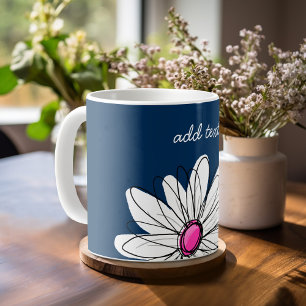 Mug Trendy Daisy Floral Illustration - navy and pink