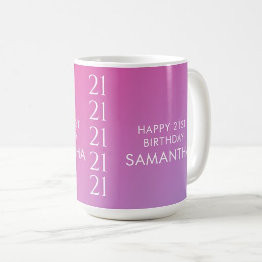 Mug Trendy Modern Bold Pink Gradient 21st Birthday (Devant droit)