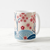 Mug Trendy Modern Japanese Wave & Sakura Pattern (Devant droit)