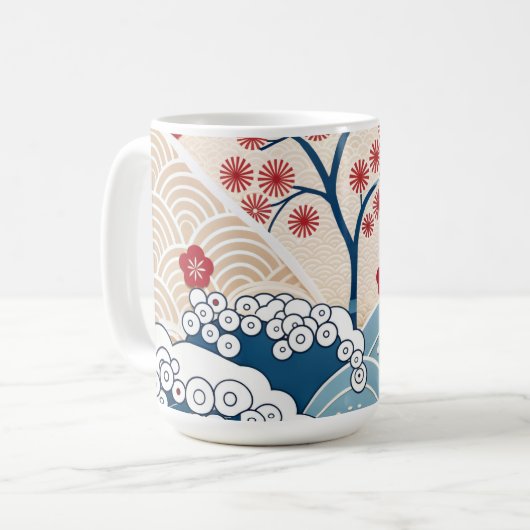 Mug Trendy Modern Japanese Wave & Sakura Pattern (Devant gauche)