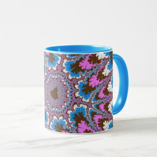 Mug Trendy rose, Brown et bleu clair fractal (Devant droit)