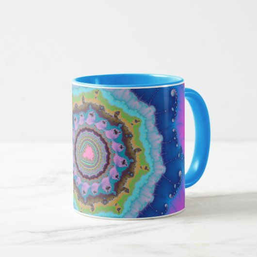 Mug Trendy rose et bleu fractal (Devant droit)