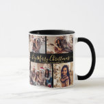 Mug Très Joyeux Noël Famille 5 Photo Collage<br><div class="desc">Moderne Simple Élégante Typographie Noir et Or 5 Famille Collage Photo Très Joyeux Script de Noël Boug de café de vacances. Ce modèle de tasse festive, minimaliste, fantasque de cinq (5) photo vacances dispose d'un joli montage photo grille et dit "Très Joyeux Noël" texte de salutation est écrit dans une...</div>