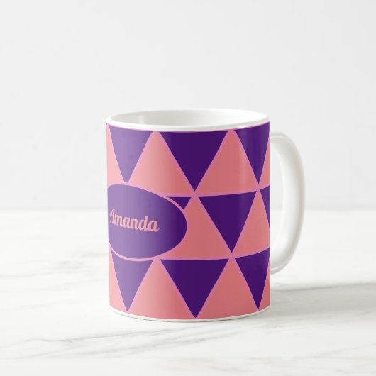 Mug Triangle graphique violet motif rose avec nom (Devant droit)