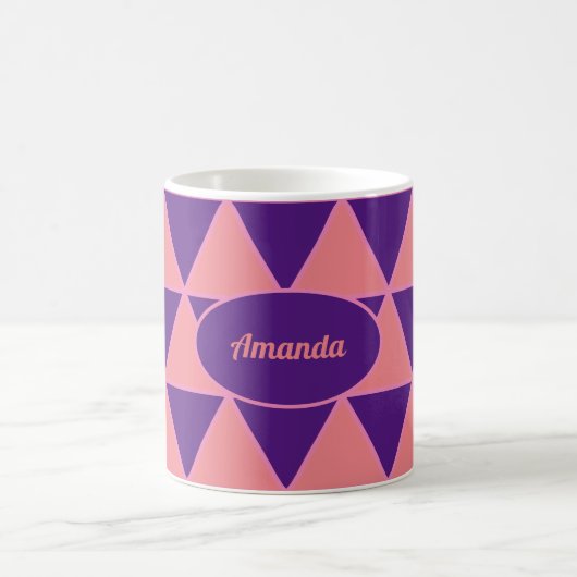 Mug Triangle graphique violet motif rose avec nom (Centre)