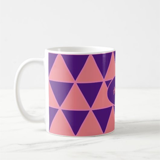 Mug Triangle graphique violet motif rose avec nom (Gauche)