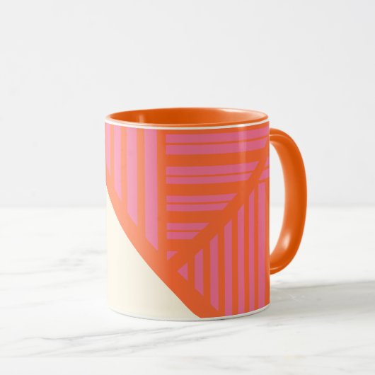 Mug Triangle rayures en rose, orange et crème (Devant droit)