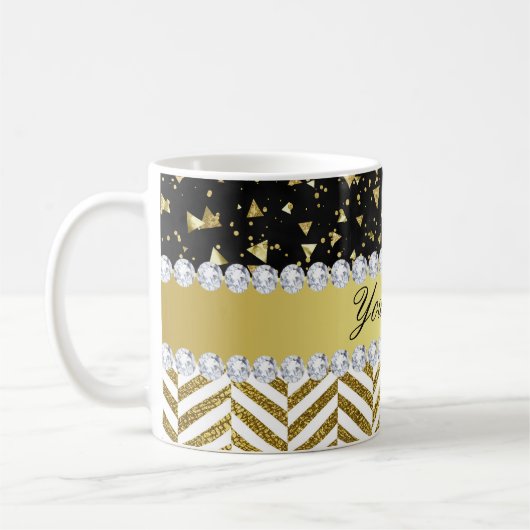 Mug Triangles de Gold Confetti Chevrons Diamond Bling (Gauche)