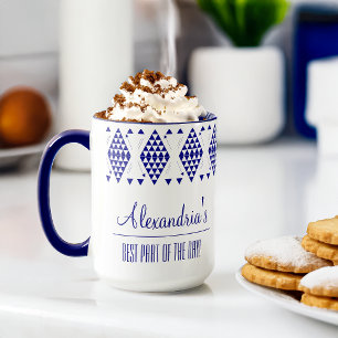 Mug triangles géométriques bleus personnalisés