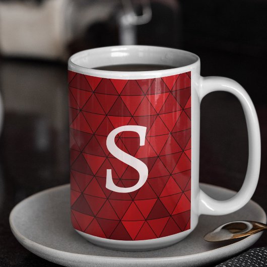 Mug Triangles Géométriques Rouges Modernes Monogramme
